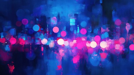 Poster - Neon-inspired cityscape with electric blue and vibrant pink hues reflecting on urban surfaces during nighttime