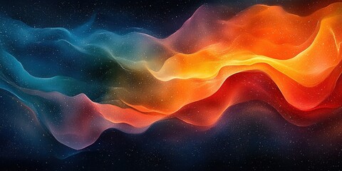 Poster - Colorful abstract waves of light flow against a dark, star-filled background at night