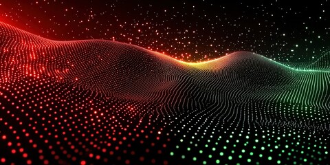 Poster - Digital landscape with glowing waves of light and color in a dark setting during a creative art installation in a futuristic environment