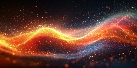 Poster - Colorful wave of light particles creating a mesmerizing abstract pattern at night