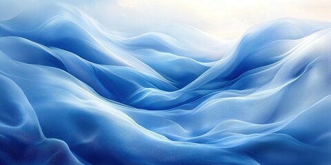 Poster - Soft waves of blue fabric creating a tranquil and serene atmosphere in bright, diffused light