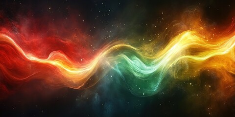 Poster - Colorful wave of cosmic energy swirling across a dark background highlighting vibrant hues of red, green, and yellow