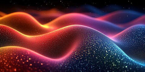 Poster - Vibrant abstract waves illuminated by colorful lights creating a mesmerizing visual effect in a dark setting