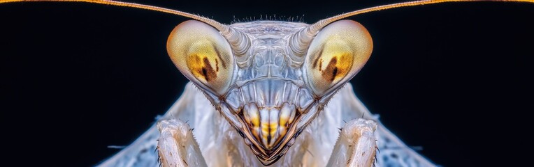 Aufkleber - Close-up view of a praying mantis face showcasing intricate details and unique features