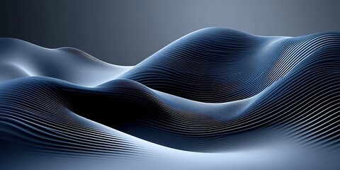 Poster - Dynamic blue wave patterns create an abstract landscape in a modern digital art piece