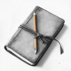 Poster - Elegant leather-bound notebook with pencil tucked neatly, perfect for notes or sketches at any time