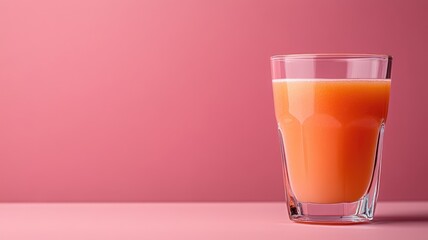 Wall Mural - Glass of fruit juice on pink surface