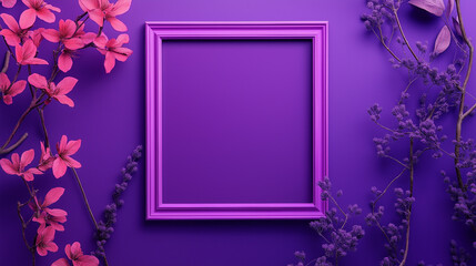 Wall Mural - purple frame with flowers , on purple background