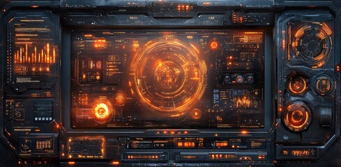 Poster - Futuristic control panel showcasing advanced technology with glowing interfaces and intricate details