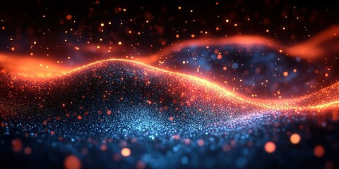 Poster - Colorful wave of light particles creating an abstract design in deep shades of blue and red