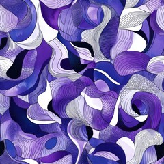 Poster - Dynamic doodle cartoon drawings in watercolor showcasing vibrant purple hues and flowing abstract forms