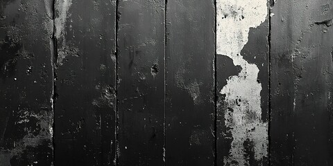 Poster - Textured black and white wooden surface featuring weathered planks with paint peeling off in a refined artistic display