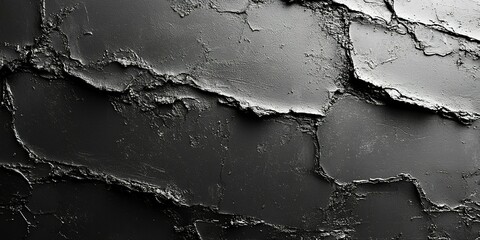 Poster - Textured black wall with cracks showcasing depth and shadow in artistic design