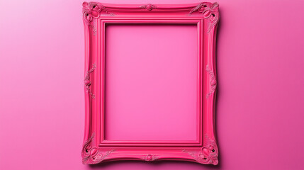 Wall Mural - pink wooden   frame isolated on pink background  , picture frame , mirror frame 