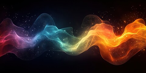 Poster - Colorful wave of light and particles flowing through a dark background at night representing energy and motion