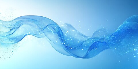 Poster - Soft blue waves of fabric float gracefully against a serene light background, creating a calming visual effect in a tranquil setting
