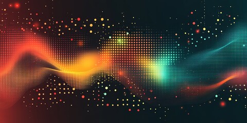 Poster - Colorful abstract wave patterns with dots and lights in a digital background design at night