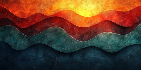 Poster - Abstract design featuring layered waves in vibrant colors against a textured background