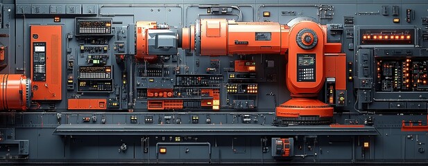 Poster - Advanced robotic arm and control panel in a modern industrial setting showcasing intricate circuitry and design