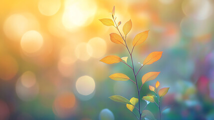 Poster - Leaves illuminated by soft sunlight with a dreamy bokeh background in autumn