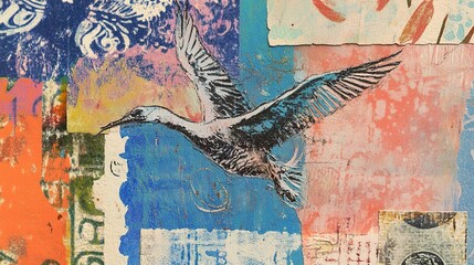 Wall Mural - Abstract Bird in Flight: A Collage of Textures and Colors