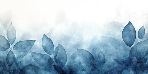 Poster - Soft blue watercolor leaves create a serene and calming atmosphere in nature-inspired artwork