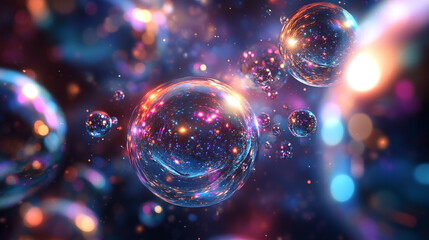 Poster - Colorful bubbles floating in a vibrant cosmic background during a dreamy space scene