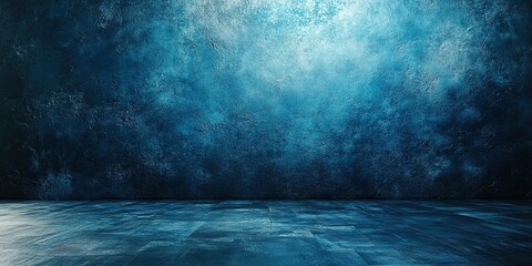 Poster - Vibrant blue textured wall and floor create a serene atmosphere in an empty space ideal for artistic displays
