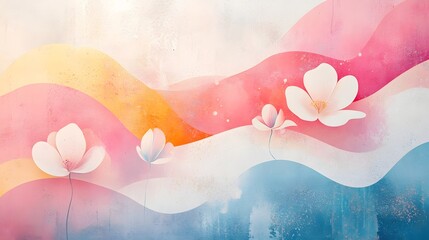 Poster - Soft and dreamy pastel toned artwork with whimsical smooth textures creative gradients and a playful fun vibe  This digital features a captivating and enchanting fantasy environment