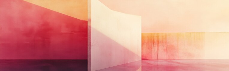 Poster - Minimalist design featuring echoed forms in amber and pink tones creating a serene space