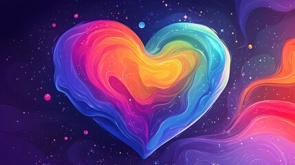Poster - vibrant gradient rainbow heart design with bright romantic patterns and bold modern festive elements