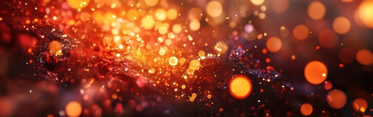 Poster - Vibrant bokeh lights create an enchanting atmosphere with shades of orange, yellow, and red during an evening celebration