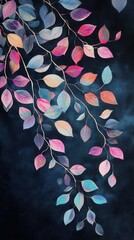 Poster - Branches adorned with iridescent leaves create a stunning visual of nature's beauty against a dark backdrop