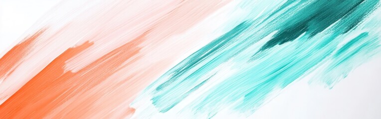 Poster - Delicate brush strokes in coral and teal create a calming atmosphere on an abstract white background