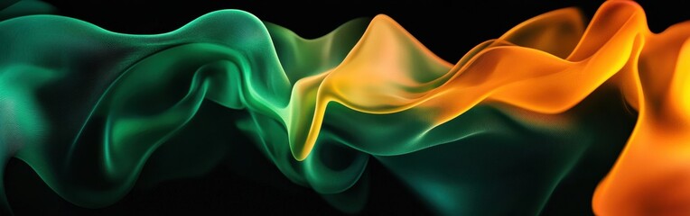 Poster - Vibrant emerald green fluid shapes swirl gracefully against a dark background creating a dynamic visual experience