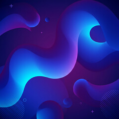 Poster - Futuristic abstract background with blue and purple liquid wavy shapes, glowing retro waves, creating a vibrant and dynamic banner for digital and tech designs