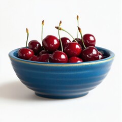 Poster - Vibrant blue ceramic bowl filled with fresh cherries displayed on a simple background