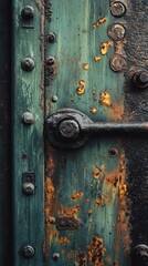 Poster - Tarnished metal surface with muted green hues and rust patterns on an industrial door