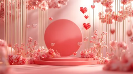 Poster - Elegant Valentine s Day Podium with Luxurious Red and Gold Decor   Creative 3D Rendered Scene for Romantic Product Display or Promotional Background