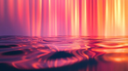 Poster - Magenta and orange gradient space with reflective water surface creating a dreamy atmosphere at twilight