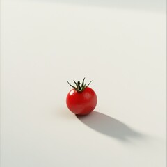 Aufkleber - Fresh cherry tomato with a glossy red surface presenting itself in a warm light setting on a simple backdrop