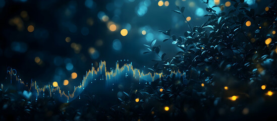 Poster - A stock market graph with blue and yellow accents on a dark background