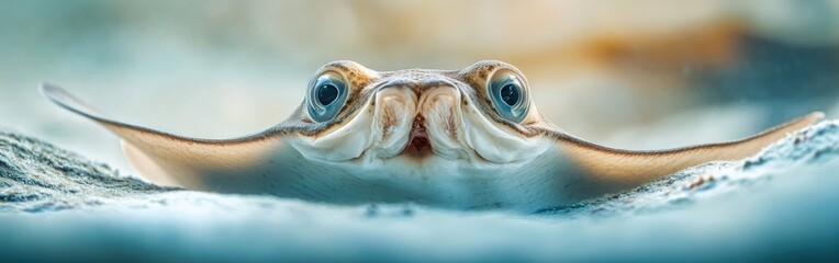 Poster - Close-up of a stingray pup's face highlighting its unique features in a serene underwater setting