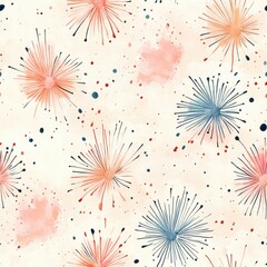 Poster - Gentle doodle-inspired watercolor pattern with colorful bursts on a light background