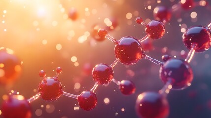 Poster - Radiant Molecular Textures Illustrating Anti Aging Effects of Antioxidants  Detailed cellular interactions and dynamic glowing tones showcase the science behind nourishing and revitalizing skin