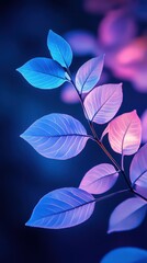 Aufkleber - Glowing cluster of neon blue leaves illuminated in soft light against a dark background
