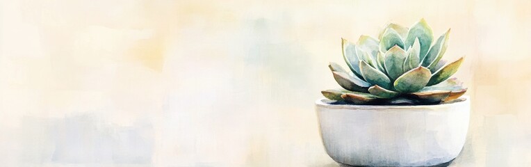 Aufkleber - Close-up view of a succulent plant on a soft watercolor textured background