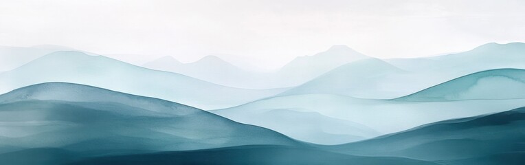 Poster - Soft pencil strokes create a gentle gradient of blue mountains under a calm morning sky