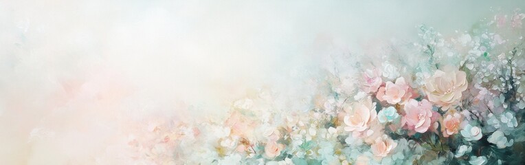 Poster - Soft pastel flowers create an ethereal bokeh effect in a serene natural setting during daylight hours