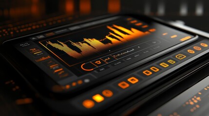 Poster - Futuristic Technology Dashboard Interface with Dynamic Data Visualization and Orange Accents
